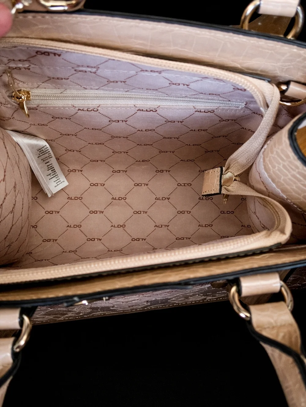 ALDO Snakeskin Satchel Beige Gold Chain Top‎ Handle Handbag